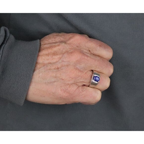 Men's Sterling Silver Lab Created Blue Star Ring Size 10 1/4 - Picture 6 of 10